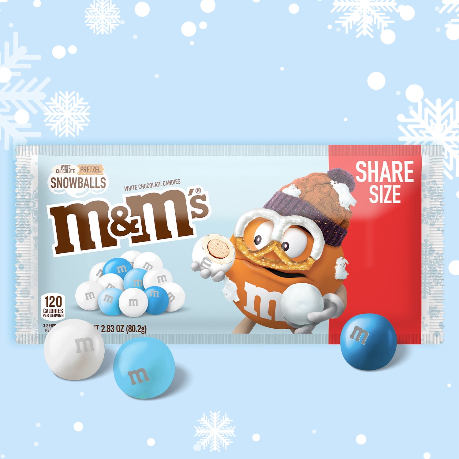 M&M’S Christmas White Chocolate Pretzel Snowballs Holiday Candy–2.83oz