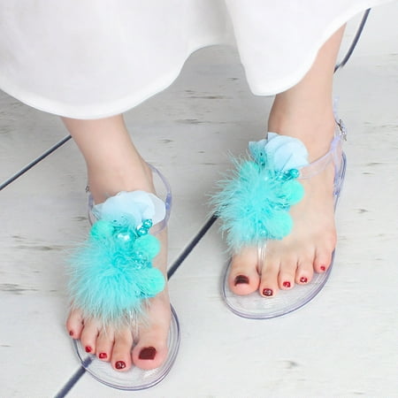 

Cathalem Mystique Sandals for Women Original Handmade Flower Summer Jelly PVC Flip Flop Shoes Beach Women Flat Sandals Sandal Blue 9