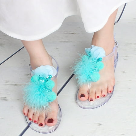 

Cathalem Mystique Sandals for Women Original Handmade Flower Summer Jelly PVC Flip Flop Shoes Beach Women Flat Sandals Sandal Blue 9