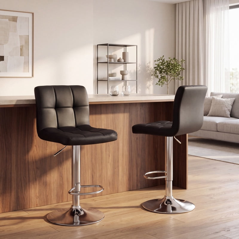 BEAUTYPEAK Adjustable Bar Stools Set of 2 PU Leather Swivel Counter Height Chairs with Backrest and Footrest, Black