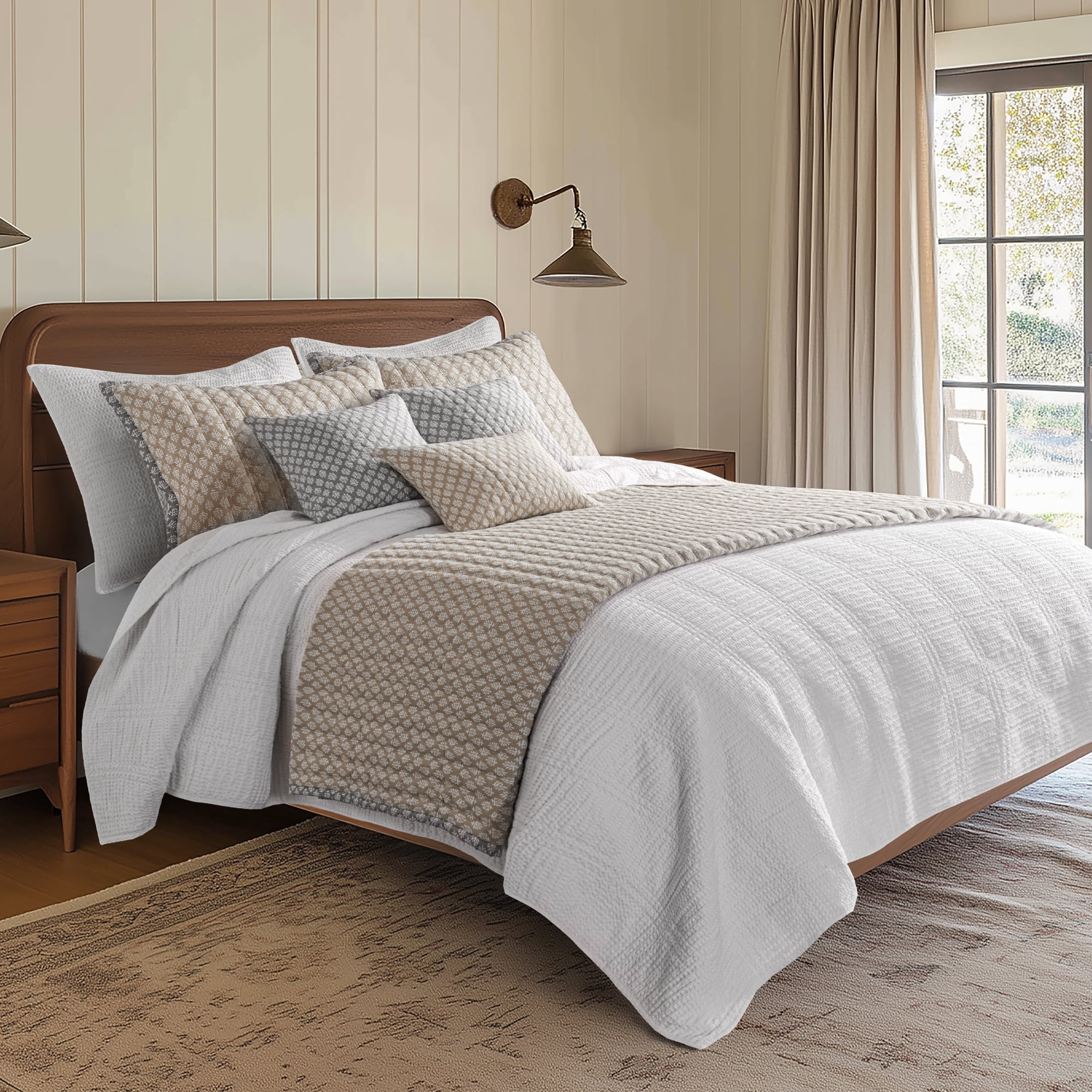Levtex Home - Cloud Waffle Quilt Set - Full/Queen Quilt and Two Standard Shams - Waffle Textured - Bright White - Quilt (88x92in.) and Shams (20x26in.) - Reversible - Cotton