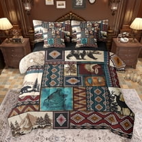 Feelyou Vintage Boho Aztec Twin Bedding Sets 7-Piece for Men, Hippie Rustic Bear Bedding Comforter Set, Southwestern Theme Reversible Sheet Sets, Super Cozy Room Decor