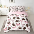thumbnail image 2 of Homewish Cute Bowtie Ribbon 7-Piece Twin Bedding Sets,Rugby Football Game Bedding Comforter Set,Pink White Brown Sheet Sets For Girl Kids,Ultra Soft Home Decor Reversible, 2 of 8