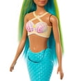 thumbnail image 3 of Muñeca Barbie Sirena con pelo de fantasía bicolor azul y amarillo y accesorio para diadema, juguete con corpiño de concha y cola turquesa, 3 of 5