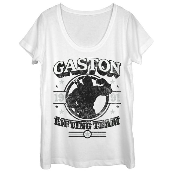Women's Beauty and the Beast Gaston Lifting Team  Scoop Neck White X Large