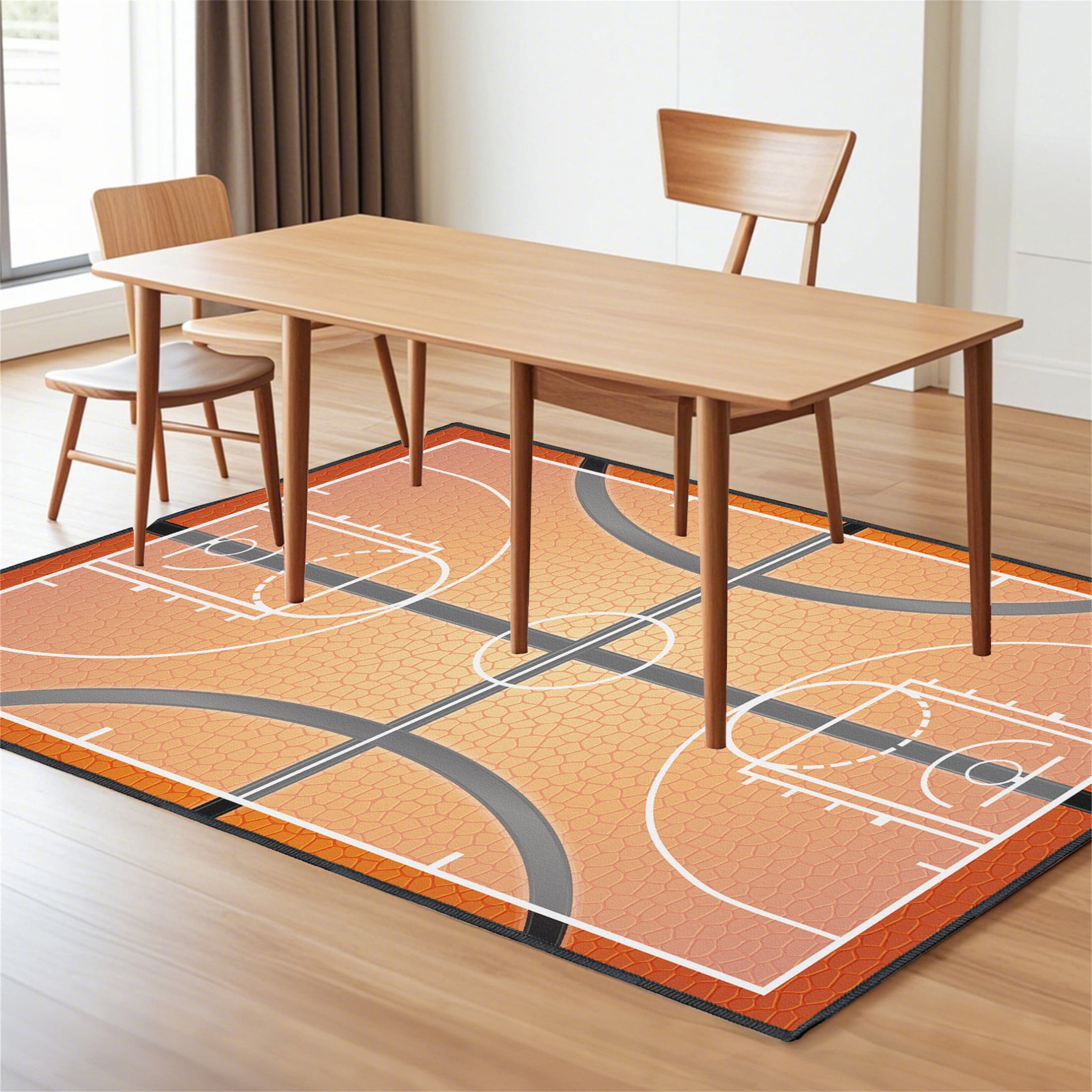 Basketball Rug for Bedroom,5'x7' Non-Slip Sports Rugs, Basketball Court Rug for Living Room or Game Room Decor
