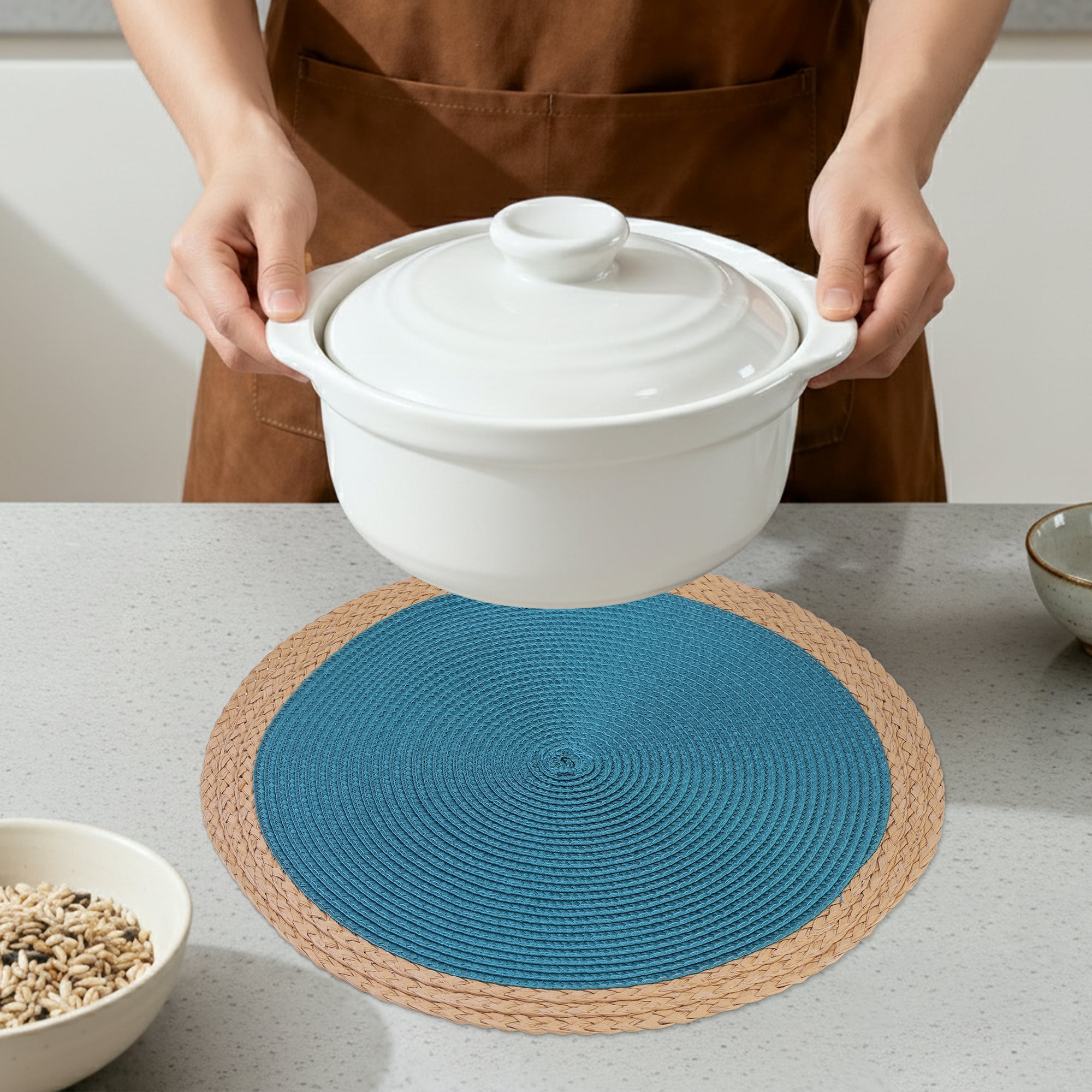 Unique Bargains Farmhouse Placemats Set of 6 Washable Kitchen Table Mat Malachite Green