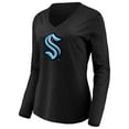 thumbnail image 2 of Women's Black Seattle Kraken Primary Logo V-Neck Long Sleeve T-Shirt, 2 of 3