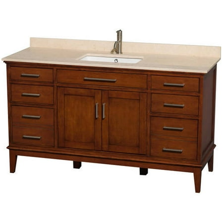 Wyndham Collection Hatton 60 inch Single Bathroom Vanity in Light Chestnut, White Carrera Marble ...