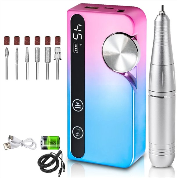 Máquina Pulidora de Uñas Portátil Eléctrica Profesional de 45000 RPM, Recargable, de Bajo Ruido, para Uñas, Multicolor