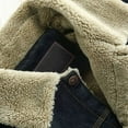 thumbnail image 6 of VNKIDY Men's Coat Autumn Winter Solid Color Denim Jacket With Plush Lining Long Sleeve Button Front Warm Style Stylish Coat For Casual Daily Streetwear Cold Weather Activities Trendy Outerwear, 6 of 7