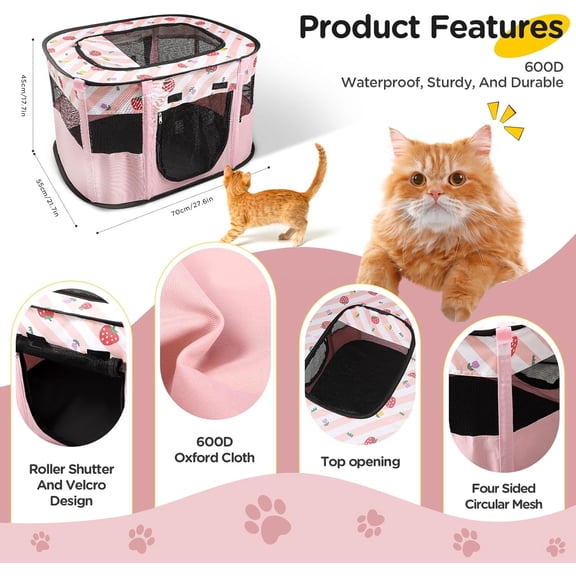 Foldable Pet Playpen Portable Dog  Kennel Cage Indoor Outdoor   Tent Fence Rectangle Delivery Room for Puppy Kitten