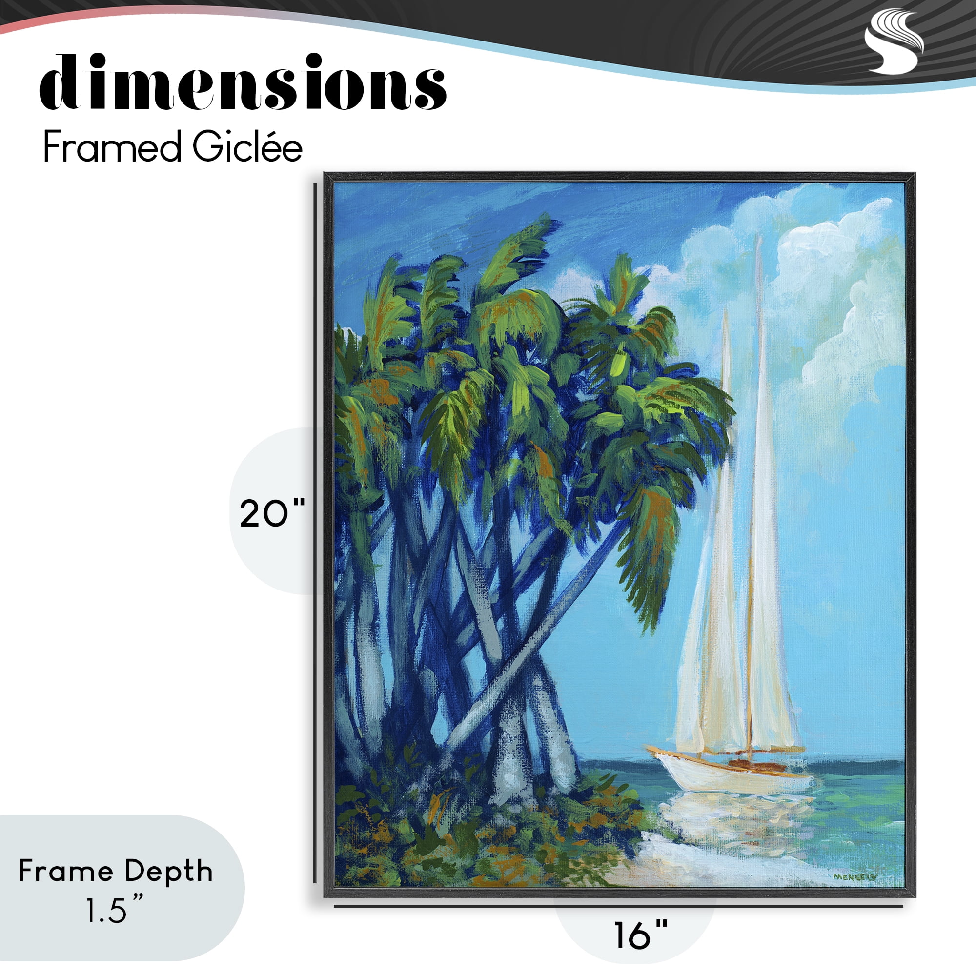 Stupell Industries Sailboat & Twisted Palms Black Framed Giclee Art, design by Dan Meneely