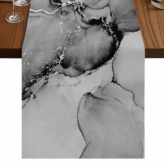 Marble Grey Table Runner 90 Inches Long, Modern Abstract Ink Painting Luxury Cotton Linen Table Runners Dresser Scarves, Decorative Fabric Tabletop Scarf Furniture Cover for Home Dinner Party 13"x90"