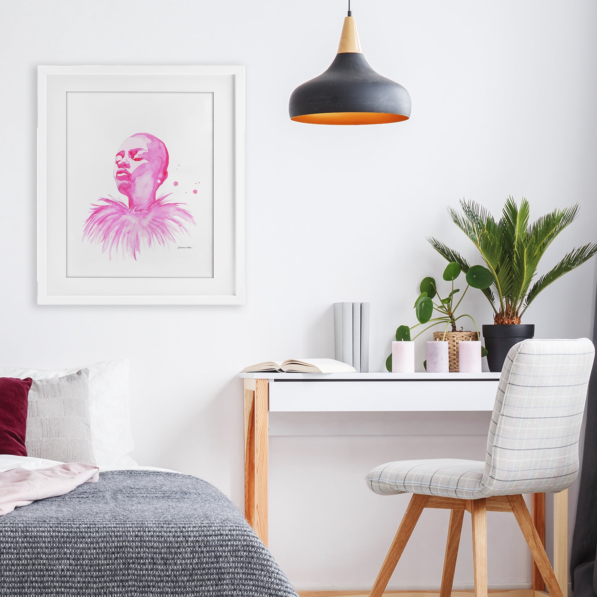 Stupell Industries In A Pink Mood Portrait White Framed Print Under Glass, design by Simone Elum