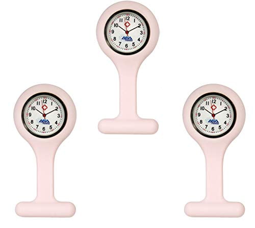 Set of 3 Silcone Nurse Watch W/Pin/Clip, Infection Control Design, Health Care, Nurse, Doctor, Paramedic, Nursing Student, Medical Brooch Fob Watch (Pink)