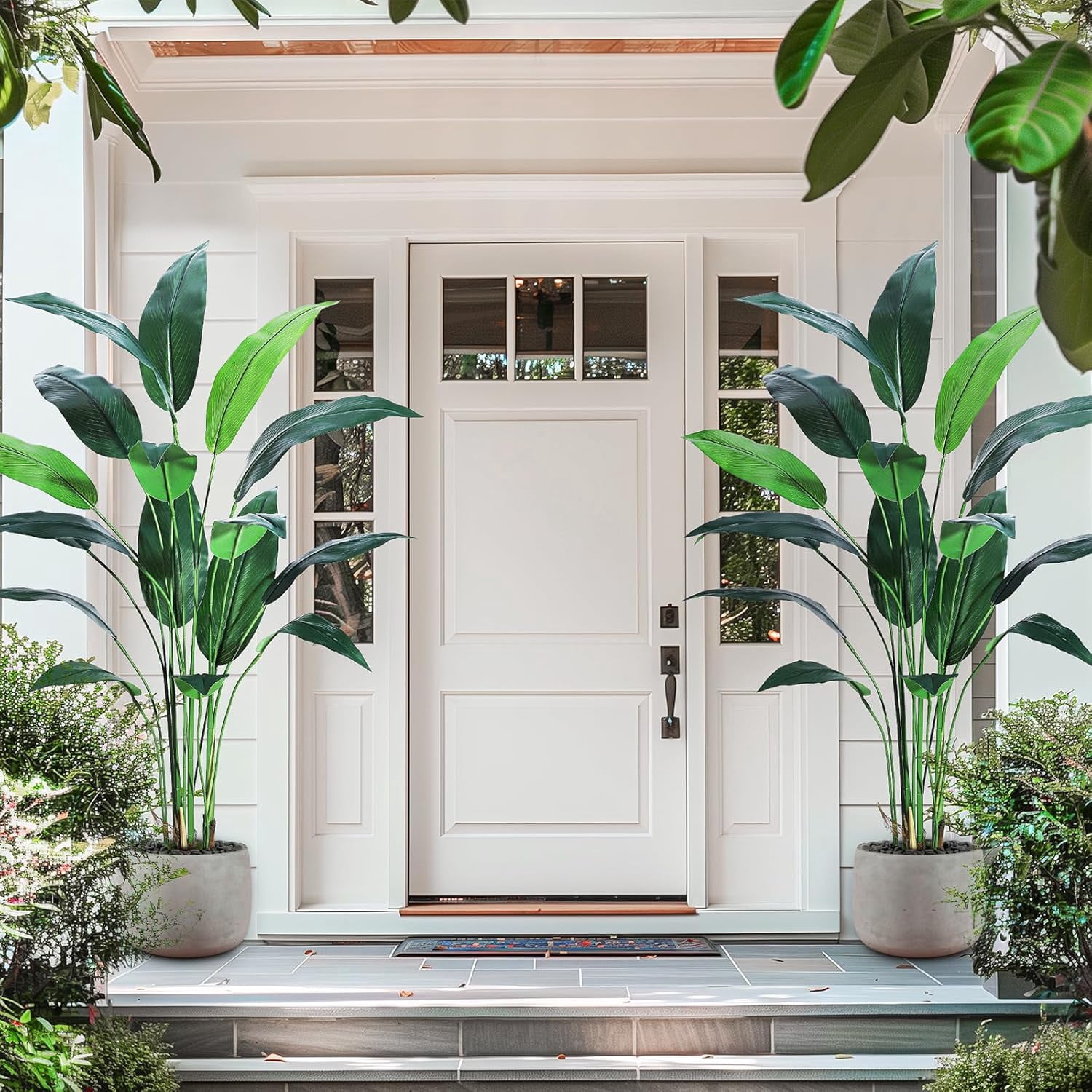 1/2 Pack Artificial Bird of Paradise Plant 6/7FT Fake Palm Tree for Indoor Outdoor Modern Decor Faux Plants for Home Office Perfect Housewarming Gift with Trunks Faux Leaves