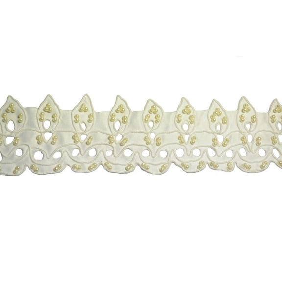 Kiddo 2" Ivory or Pink Scalloped Corded Beaded Satin Lace Trim with Cut Outs