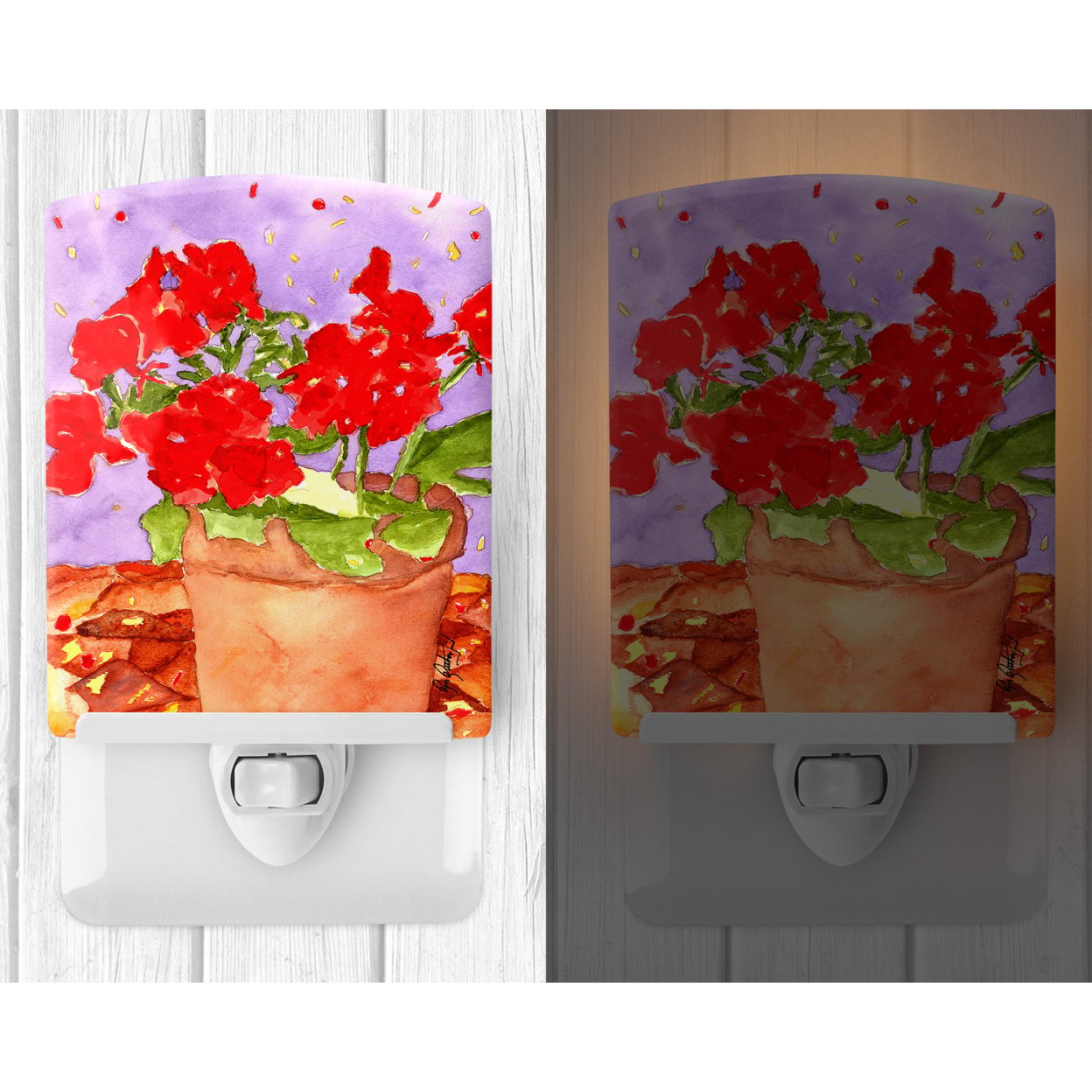thumbnail image 2 of Caroline's Treasures RDR2004CNL Flower - Geranium Ceramic Night Light, 6x4x3", multicolor, 2 of 2