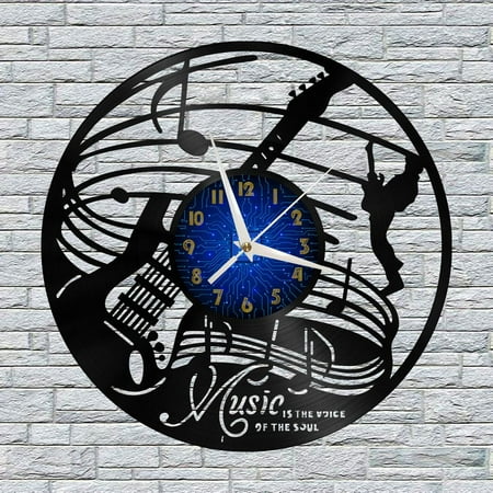 Guitar Playing Theme 3 12 Inch Vinyl Record Wall Clock - Silent, Creative, and Unique Clock for Living Room, Entryway, or Bedroom Decor - Perfect Gift Idea(12 inchs B without LED)