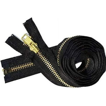 Zipperstop Wholesale YKK®- Extra Heavy Duty Jacket Zipper YKK® #10 Brass- Metal Teeth Separating -Chaps Zippers for Crafter's Special Color Black #580 Made in USA -Custom Length (27 inches)