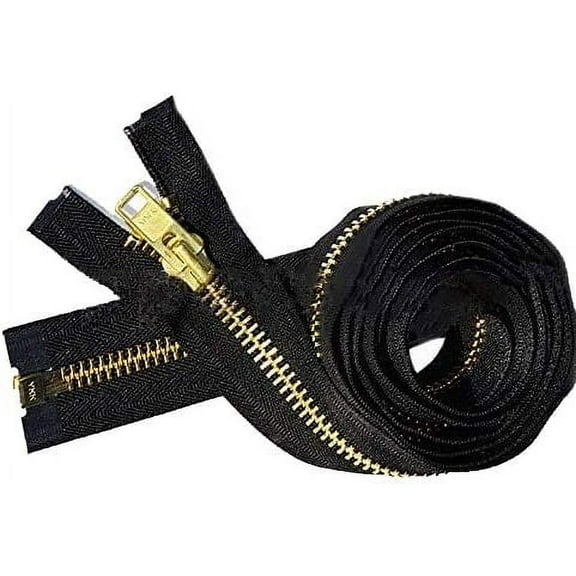 Zipperstop Wholesale YKK®- Extra Heavy Duty Jacket Zipper YKK® #10 Brass- Metal Teeth Separating -Chaps Zippers for Crafter's Special Color Black #580 Made in USA -Custom Length (28 inches)