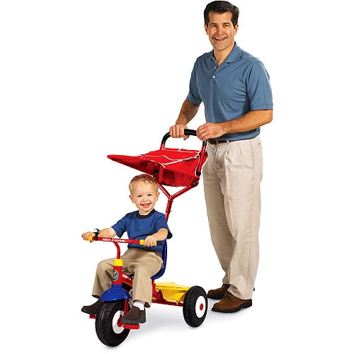 radio flyer dlxcanopy steering trike walmart com walmart radio flyer tricycle with push handle