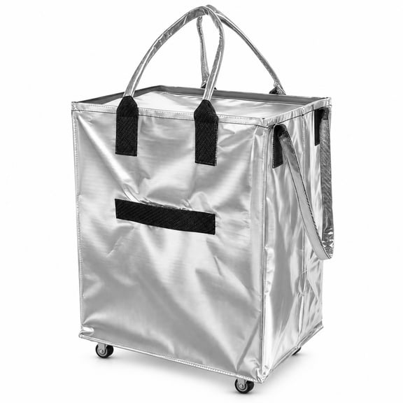 INSMART Reusable Grocery Bag on Wheels, Foldable Tote with Quiet Rubber Casters, Silver