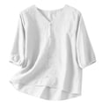 thumbnail image 4 of Womens Tops 3/4 Sleeve Cotton and Linen V Neck Embroidered Casual Loose Top Fashion Shirt, 4 of 6