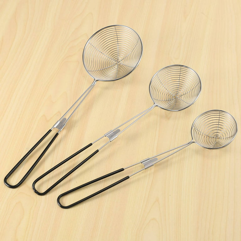3-Piece Round Hot Pot Strainer-Stainless Steel Asian -- Spider Skimming Spoon Set, Mesh Spoon, Black
