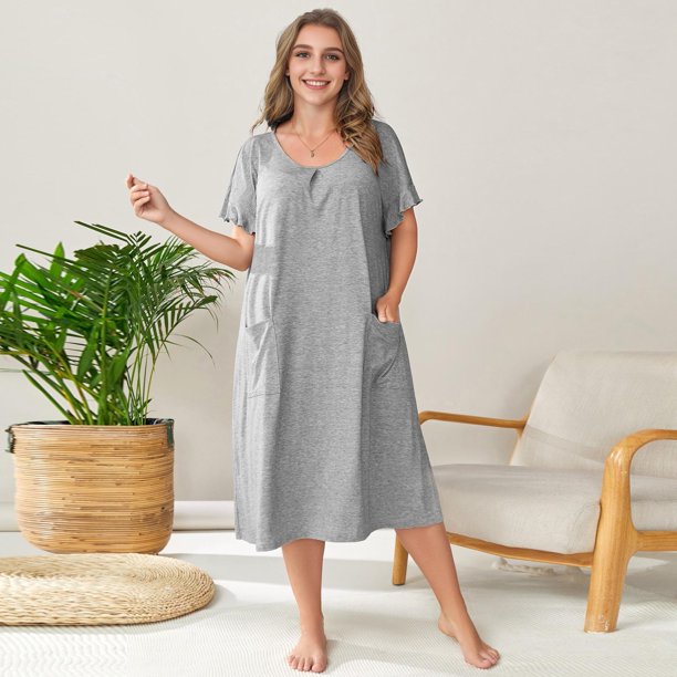 Camisón de cuello redondo para mujer, ropa de dormir de color sólido, lencería Sexy, vestido de casa