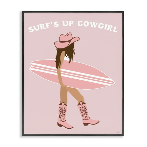 Stupell Industries Surf's Up Cowgirl Quotes and Sayings Painting Black Framed Art Print Wall Art, 11 x 14