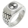 thumbnail image 2 of Tioneer Stainless Steel Yggdrasil Great Tree of Life Viking Norse Adult Geometric Pattern Male Biker Style Polished Ring, 2 of 5