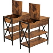 SJ&M Side Table Set of 2, End Tables with Storage, 3 Tier Sofa Table for Small Space, Flip Top Narrow Nightstand, Bedside Tables, X-Shaped Enhanced Legs, Tall Couch Table for Living Room, Bedroom