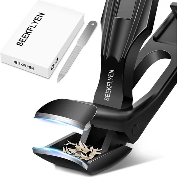 Toenail Clippers for Seniors Thick Toenails, Upgrade Angled Head Large Toe Nail Clippers for Men with Wide Jaw Opening, Sharp Heavy Duty Fingernail Clipper Cutter with Catcher Long Handle -Black