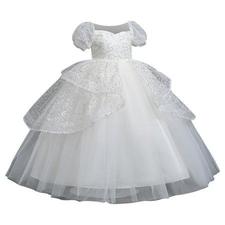 

LNWUY Girls Sequin Tutu Dress Gowns Pageant Birthday Party Evening Ball Gown Fashion Cute Tulle Puffy Princess Dress White 10 Years