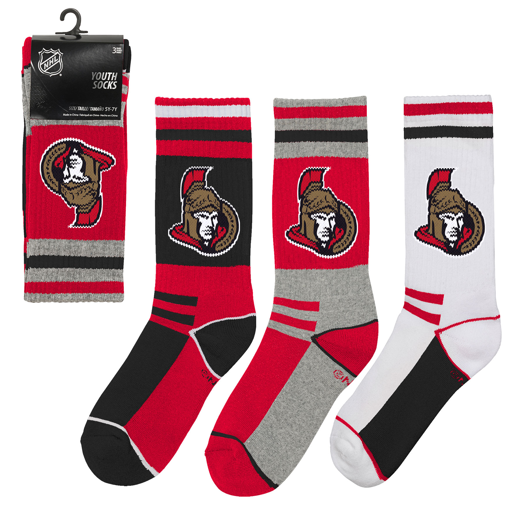 Ottawa Senators Youth 3Pack Crew Socks (Approx. Age 912 Yrs