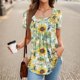 thumbnail image 4 of Gibobby Playera de Manga Corta Casual Suave Camisetas sin mangas verano para mujer, corte holgado, cuello cuadrado plisado, camisetas manga corta, dobladillo c(Gris,M), 4 of 5