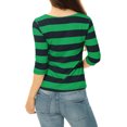 thumbnail image 6 of INSPIRE CHIC Women's Striped Shirts Slim Fit Elbow Sleeves Boat Neck T-Shirt Dark Green L, 6 of 8