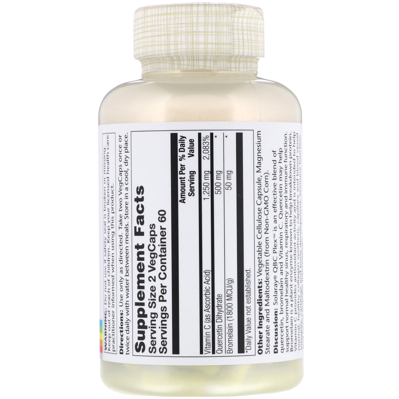 Solaray QBC Plex | Quercetin & Bromelain Plus Vitamin C | Year Round Immune Function & Respiratory Health Support | Non-GMO & Vegan | 120 VegCaps