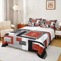 Manfei Red Grey Abstract Full Size Sheets, Chic Minimalism Bed Sheets, Teen Child Kid Adult Sheet Sets, Luxury Bedroom Decor, 4 Pieces