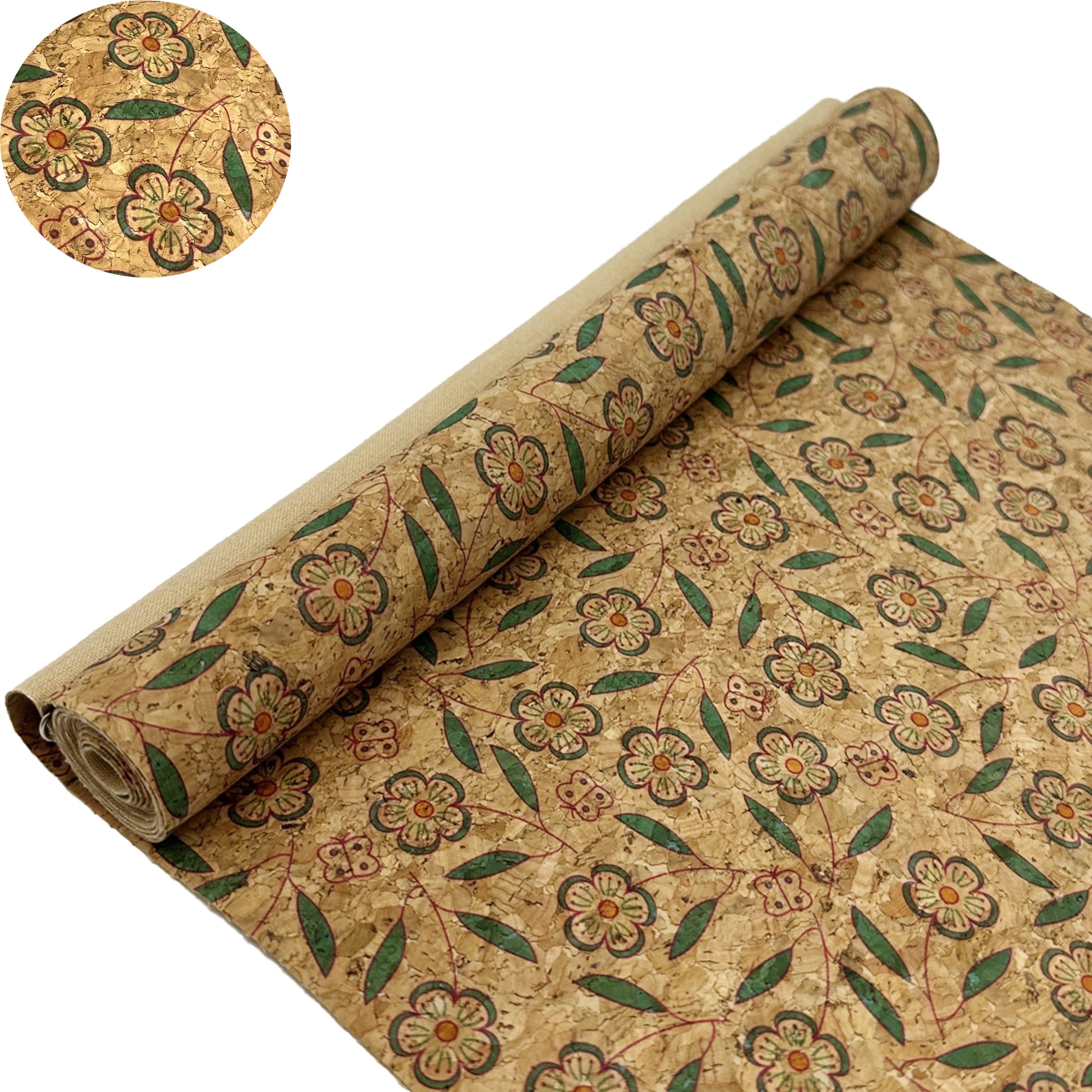 SorenCut Cork Fabric by the Yard,Cork Fabric for Sewing with Flower