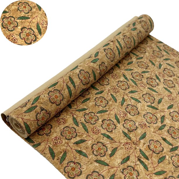 SorenCut Cork Fabric by the Yard,Cork Fabric for Sewing with Flower