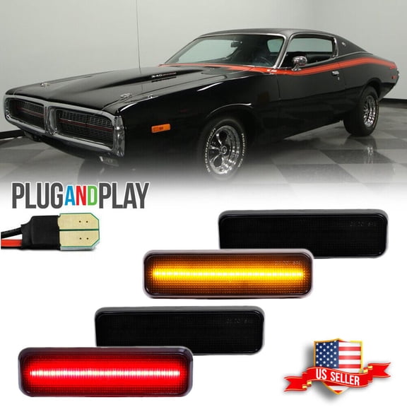 GTINTHEBOX 4PCS Smoked LED Front   Rear Side Marker Lights For 1972-1974 & 1984-1987 Dodge Charger