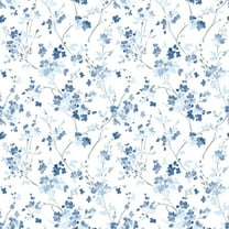3122-10902 Glinda Navy Floral Trail Wallpaper with Feminine Vintage Stylings in Navy Blue White Colors Farmhouse Style Prepasted Acrylic Coated Paper