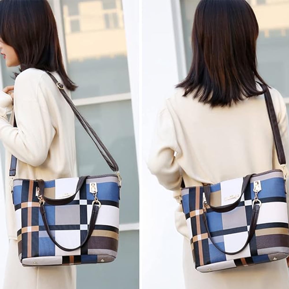 6PCS/Set Leather Handbags, Womens Handbags Tote Bags Shoulder Bag Purses Satchel Bag Top-Handle Handbag Crossbody Bag Wallet Clutch, Blue