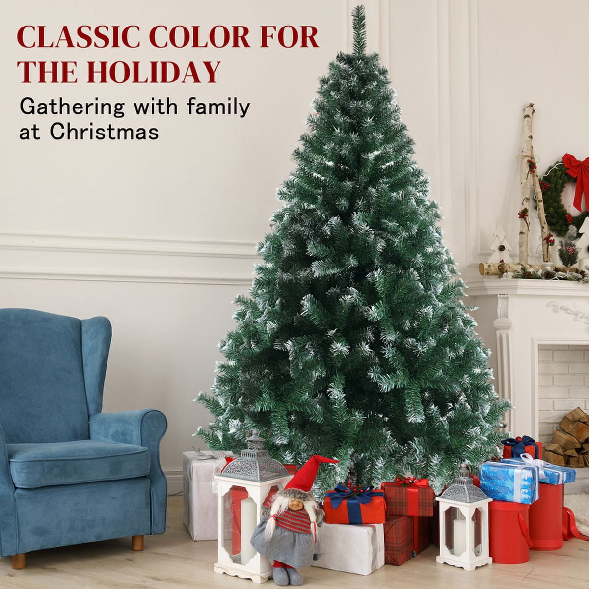 Alvantor 6 ft Unlit Artificial Christmas Tree with 812 PVC Branch Tips and Iron Stand, Light Green and White