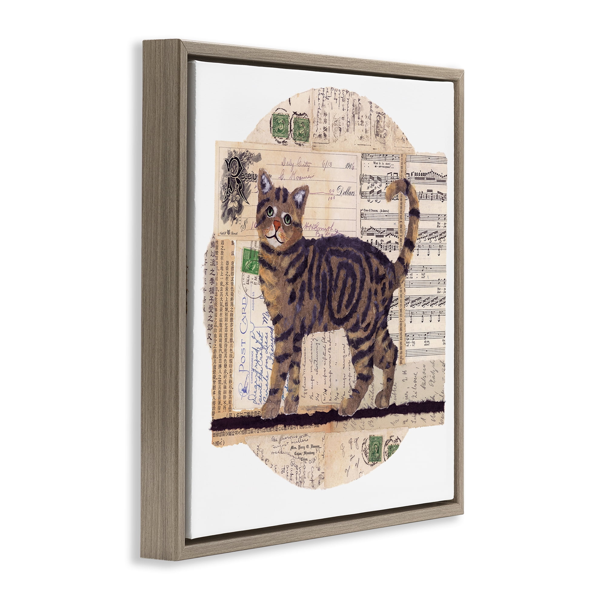 Stupell Industries Tabby Cat Collage Animals & Insects Painting Brown Floater Framed Canvas Art Print Wall Art, 25 x 25