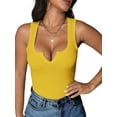 thumbnail image 2 of Women'S Summer Sleeveless Tops Ribbed Knit Notched V Neck Fitted Tank Shirts Yellow M, 2 of 9