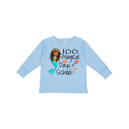 

Inktastic 100 Magical Days of School with Blue Mermaid and Fish Gift Toddler Boy or Toddler Girl Long Sleeve T-Shirt